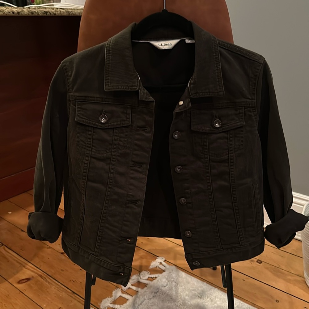 LL Bean Olive Green Denim Cropped Jacket